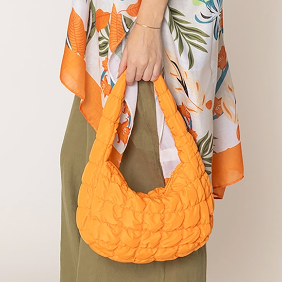 Orange Puffer Tote Purse Quilted Casual Womens Fashion Accessory Shoulder Bag